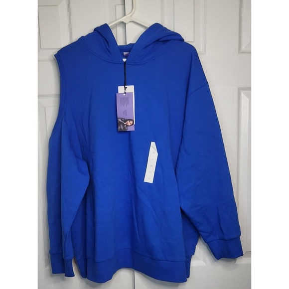 Future Collective Women's Cut Out Shoulder Blue Hoodie- Size 2X - Picture 1 of 7